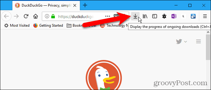 Downloadknop op de werkbalk in Firefox