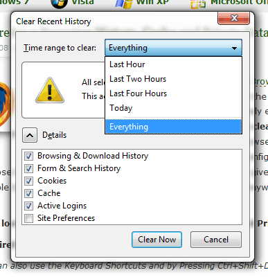 Cachetijdbereik in Firefox wissen