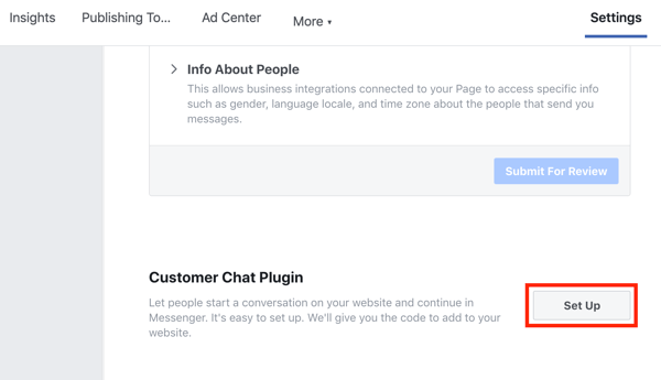 Gebruik Google Tag Manager met Facebook, stap 9, stel uw Facebook Customer Chat-plug-in in