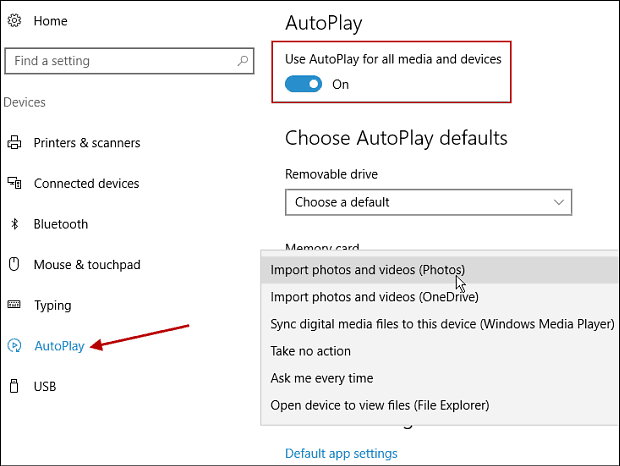 Beheer automatisch afspelen in Windows 10-jubileumupdate