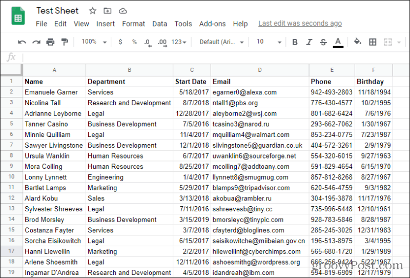 personeelsgegevens in google sheets