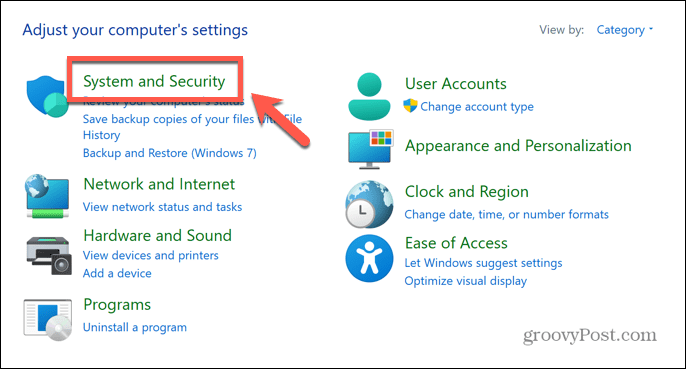 windows configuratiescherm systeem en beveiliging