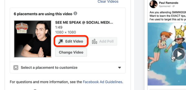 Bewerk video-optie voor Facebook-videoadvertentie