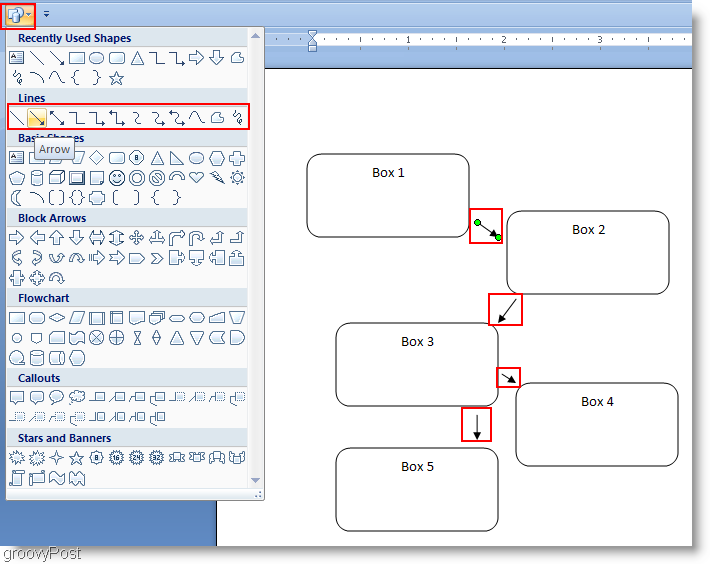 Stroomschema voor Microsoft Word 2007-lijnen