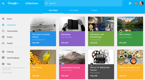 nieuwe google plus aanbevolen collecties