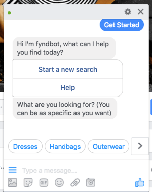 Deze chatbot van Facebook Messenger helpt klanten kleding te vinden om te kopen.