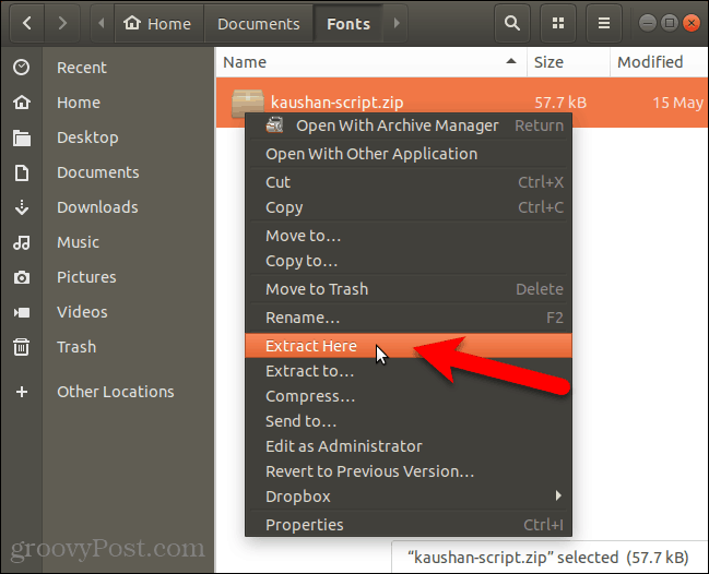 Pak het lettertypebestand uit in Nautilus in Ubuntu