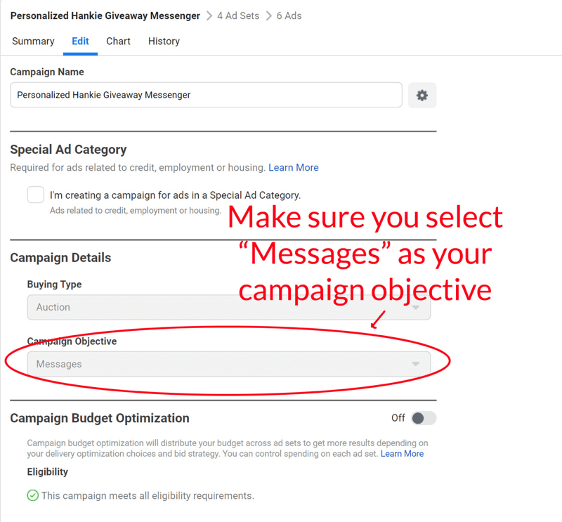 Facebook Messenger Giveaway Messenger-advertentie instellen stap 6