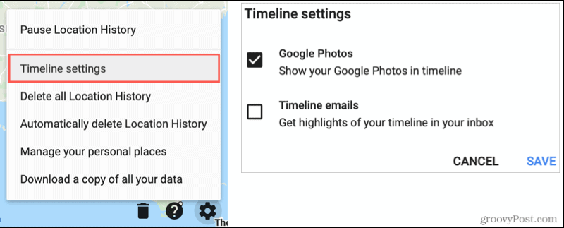 Instellingen voor Google Maps-tijdlijn, Google Foto's weergeven