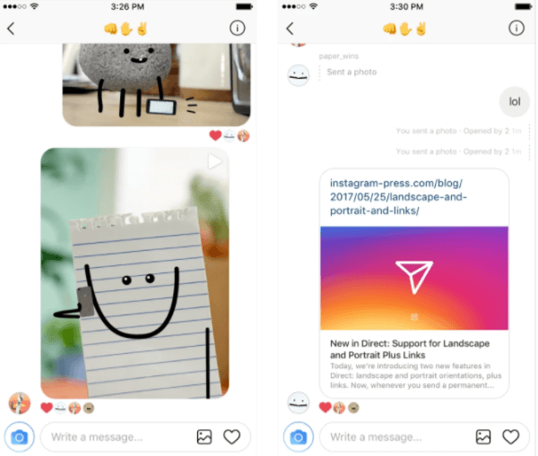  Instagram heeft ondersteuning voor weblinks in Direct toegevoegd en stelt gebruikers nu in staat om liggende en staande oriëntaties voor een afbeelding te selecteren
