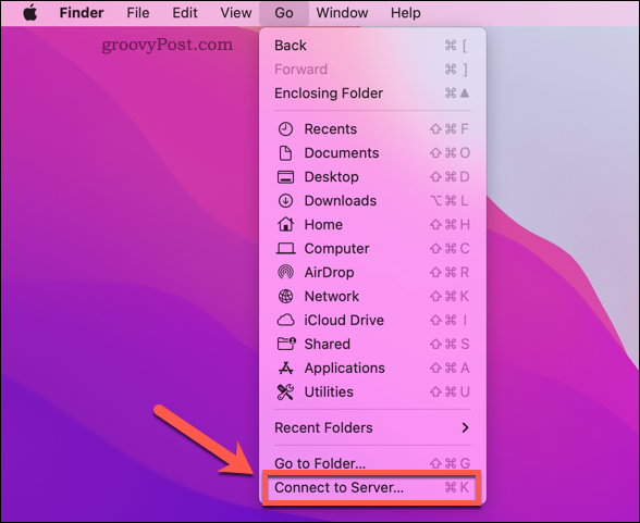 De Mac Finder Connect to Server-optie openen