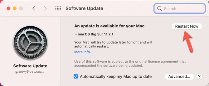 Een Mac opnieuw opstarten om een ​​systeemupdate te starten