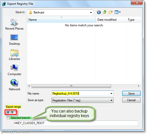 sla de registerback-up op in Windows 7 en Vista