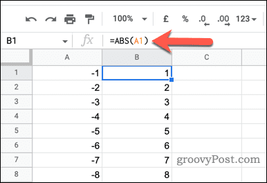 De ABS-functie gebruiken in Google Spreadsheets