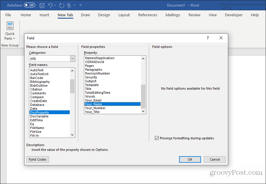 aangepaste velden in woord gebruiken