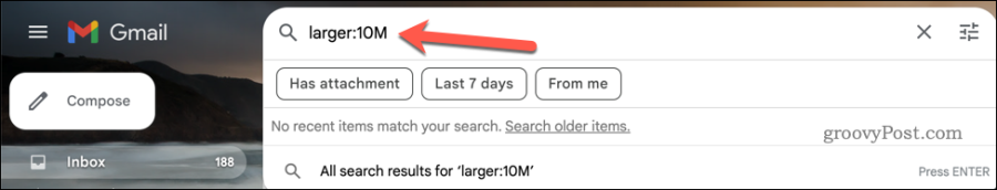 Een grotere uitvoeren: zoek in de zoekbalk van Gmail