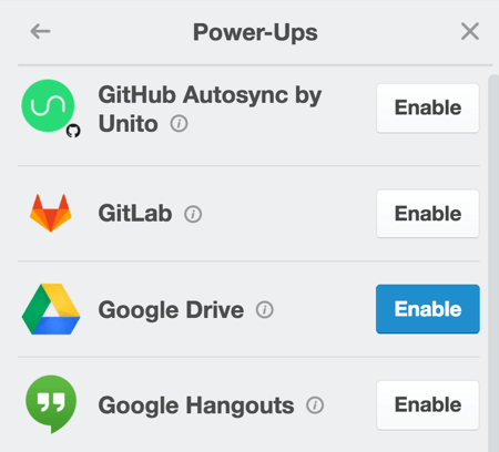 Schakel de Google Drive-power-up in om inhoud van een Google-document rechtstreeks op de kaart bij te voegen.