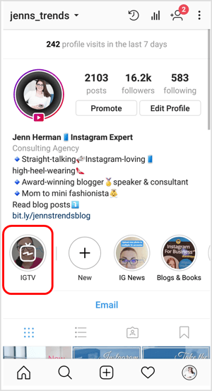 IGTV-pictogram op een Instagram-profiel