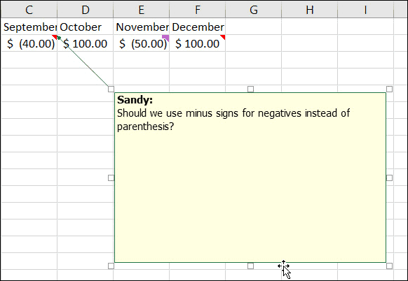 Formaat wijzigen of notities verplaatsen in Excel