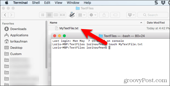 Tekstbestand gemaakt met aanraakopdracht in Terminal op Mac