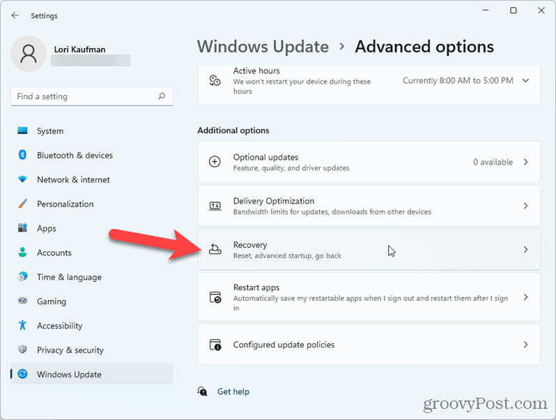 Klik op Herstel in Windows 11 Instellingen