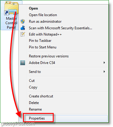 Schermafbeelding van Windows 7 - klik met de rechtermuisknop op de snelkoppeling en ga naar eigenschappen
