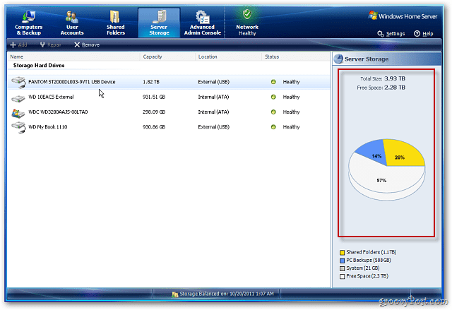Windows Home Server: voeg een externe harde schijf toe om de opslag te vergroten