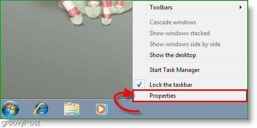 Eigenschappen van Windows 7 vanuit de taakbalk Screenshot