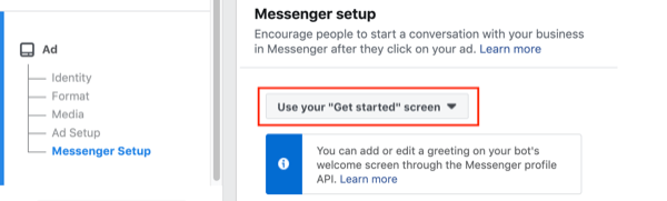 Facebook Click to Messenger-advertenties, stap 2.