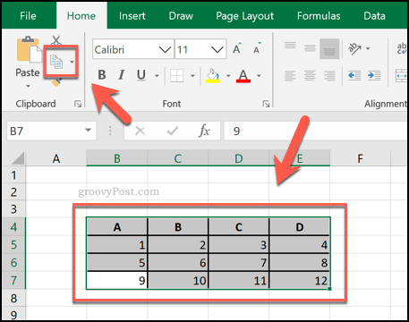 Cellen uit Excel kopiëren als een tabel