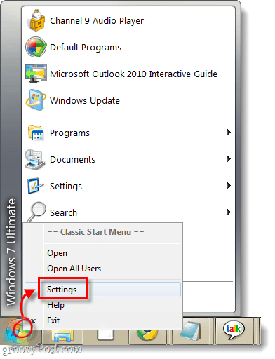 klassiek startmenu in Windows 7