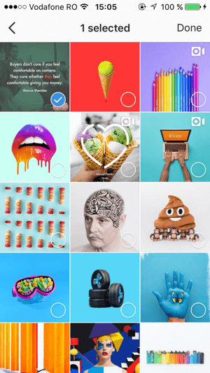 Selecteer alle opgeslagen berichten die je aan je Instagram-verzameling wilt toevoegen en tik op Gereed.