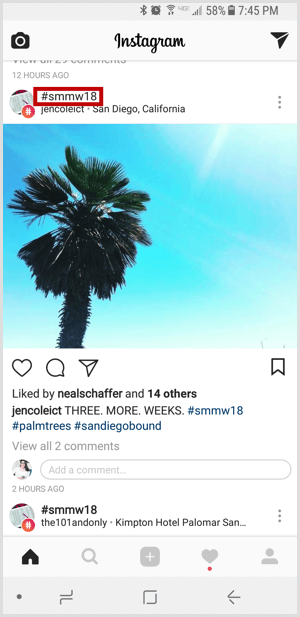 Instagram-hashtag in feed