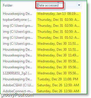 Schermafbeelding van Windows 7 - gebruik van de datum die is geopend tijdens het zoeken.