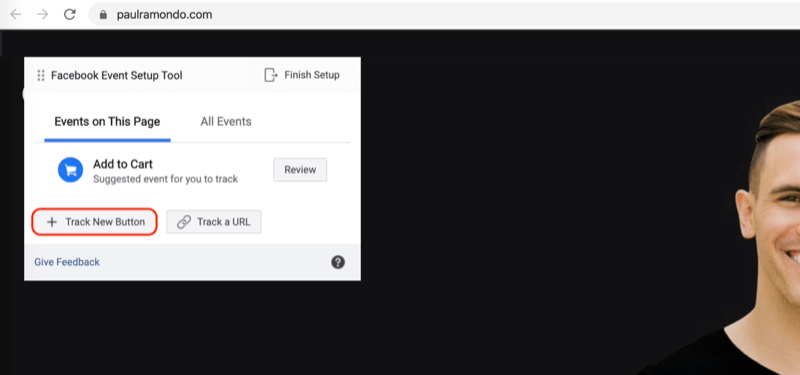 Track New Button-optie in Facebook Event Setup Tool