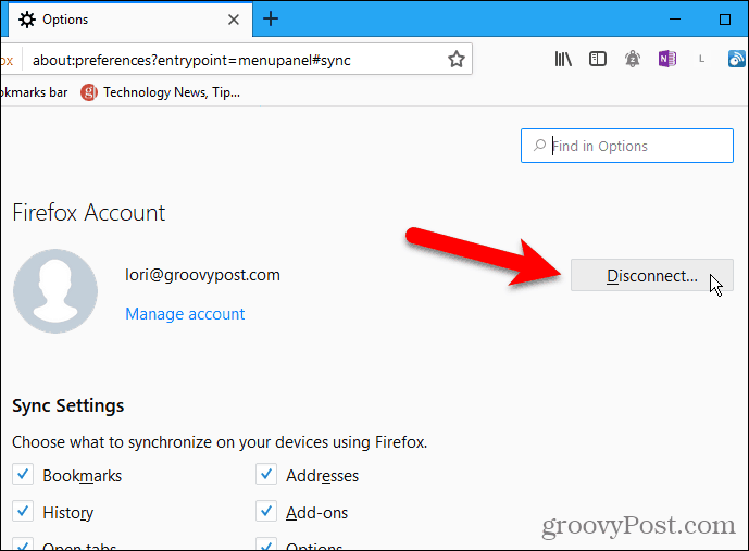 Klik op Verbinding verbreken in Firefox voor Windows