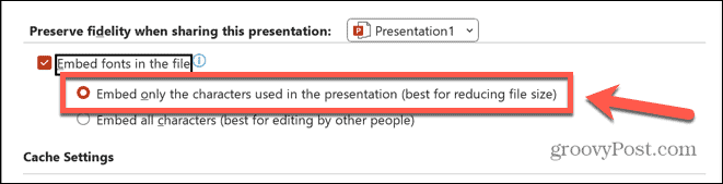 powerpoint sluit alleen gebruikte tekens in