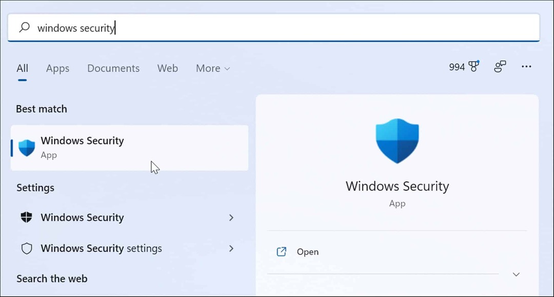 Windows-beveiligingsapp Start