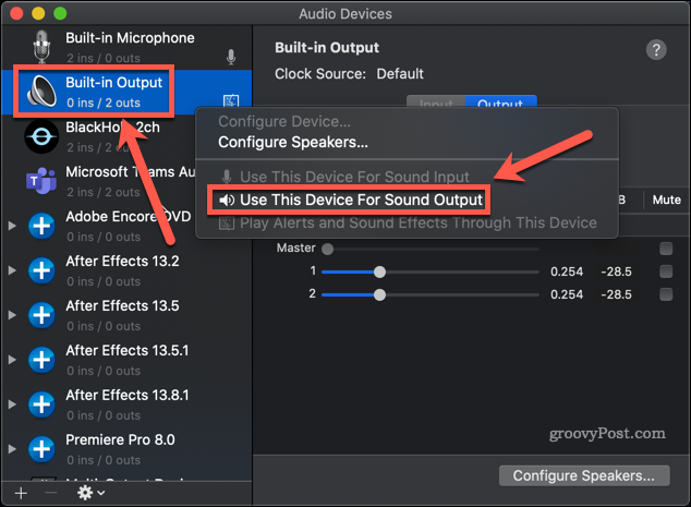 reset interne audio mac