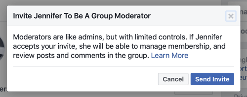 Hoe u uw Facebook-groepscommunity kunt verbeteren, voorbeeld van het Facebook-bericht wanneer een lid is geselecteerd als groepsmoderator