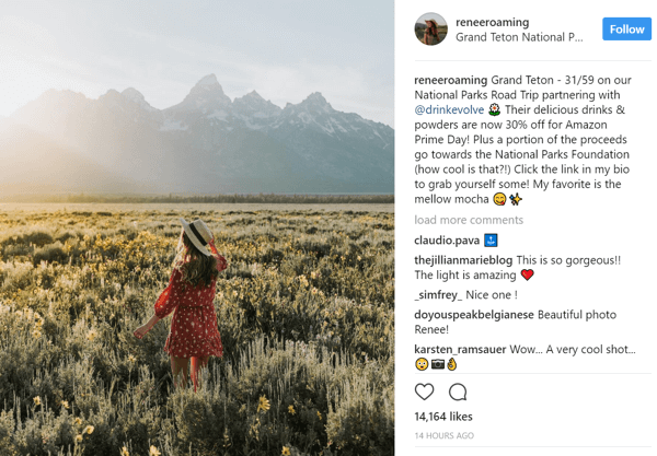 Instagram-influencer Renee Hahnel deelt een kortingspromotielink voor Drink Evolve in haar bio.