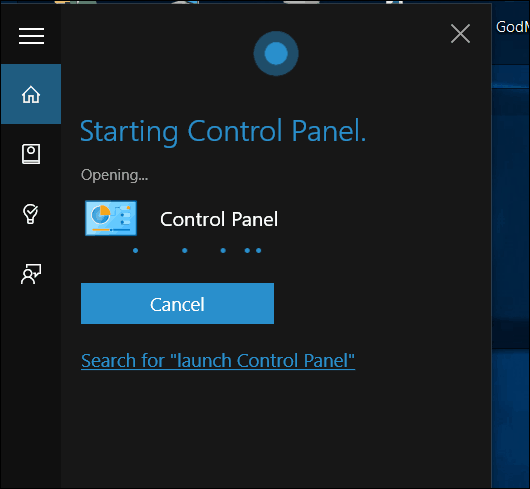 Windows 10 Cortana Open configuratiescherm