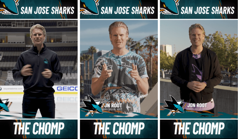 drie Instagram Stories-posts uit het segment The Chomp in San Jose Shark