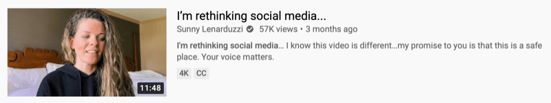 youtube-videovoorbeeld door @sunnylenarduzzi van 'ik denk opnieuw na over sociale media ...'