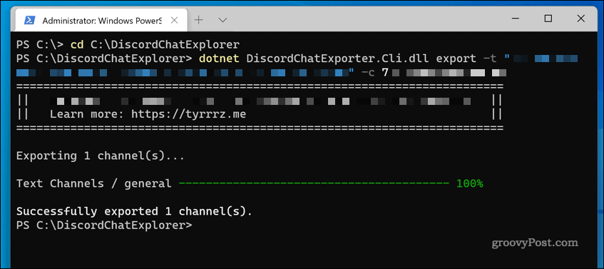 DiscordChatExplorer op Windows 11 wordt gebruikt om een ​​serverchatlogboek te downloaden