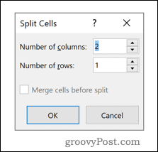 Optiemenu Word Split Cells