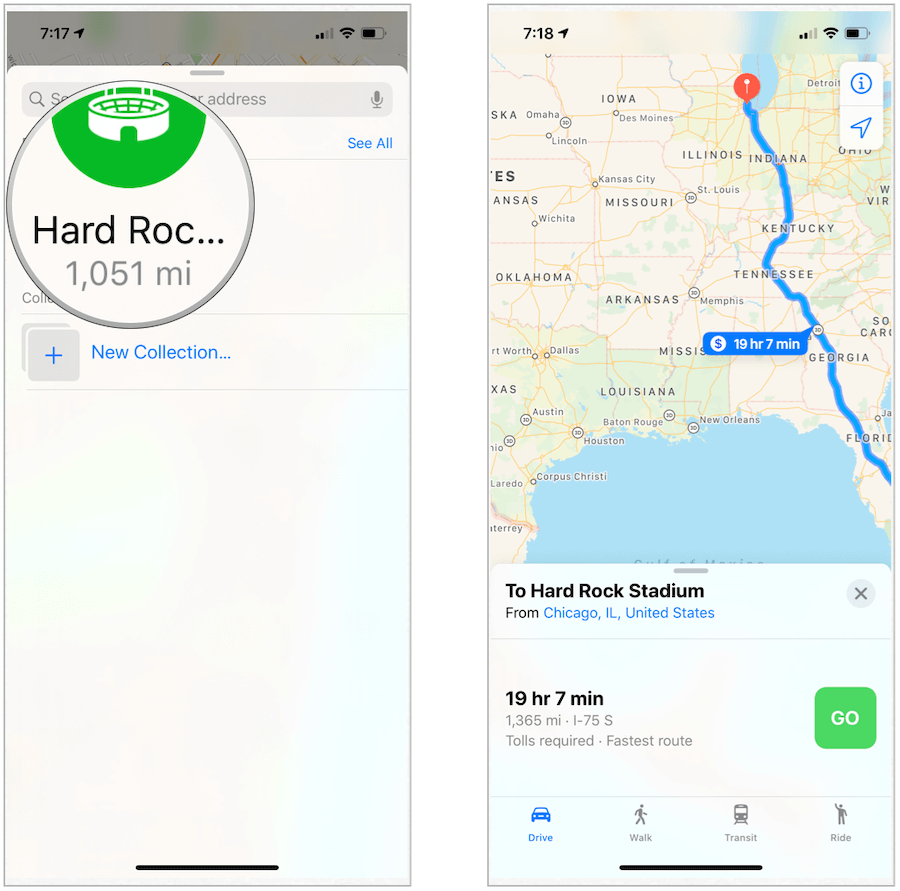 Apple Maps-route naar favorieten