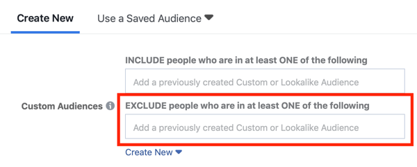 Targeting op Facebook-advertenties met uitzondering van aangepaste doelgroepen.