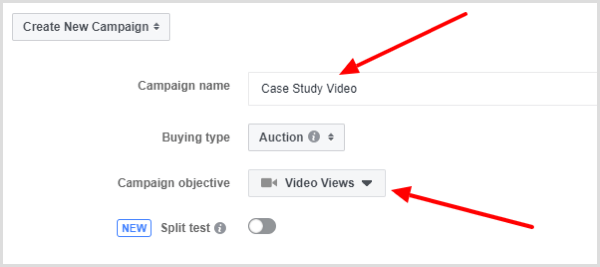 Selecteer de doelstelling Videoweergaven voor uw Facebook-advertentiecampagne.