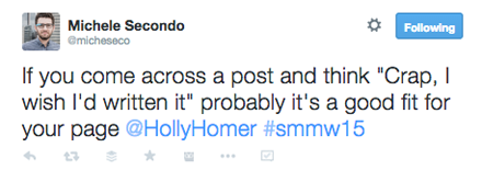 tweet van holly homer smmw15 presentatie